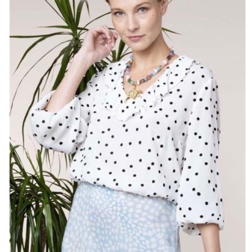 RIXO Black and White Polka Dot Blouse